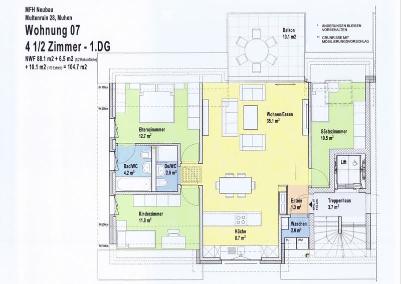 4 rooms, living room, 2 bedrooms, kitchen, bathroom, hallway, 1 balcony