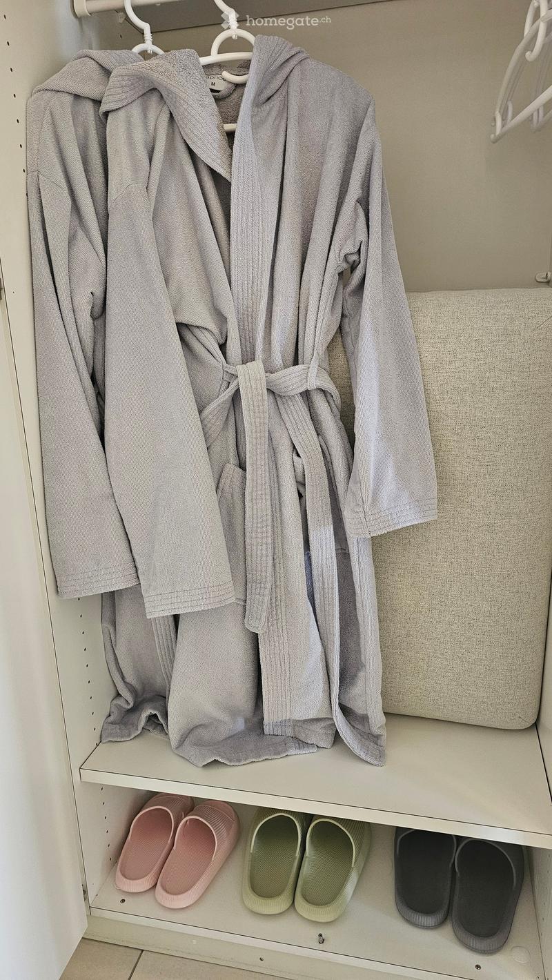 Closet, with hanger, robe, slippers