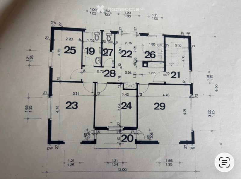 Floor plan showing multiple rooms including living room, kitchen, bedrooms, bathrooms, and a balcony.