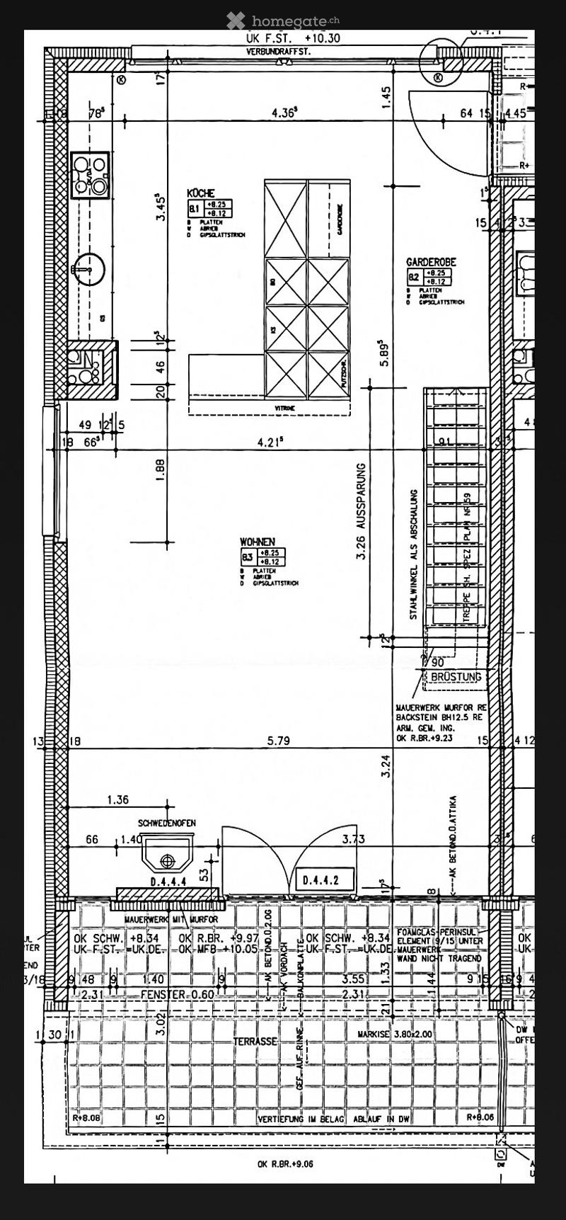 Floor plan showing a multi-room layout including a kitchen, living area, bedroom, bathroom, and terrace.