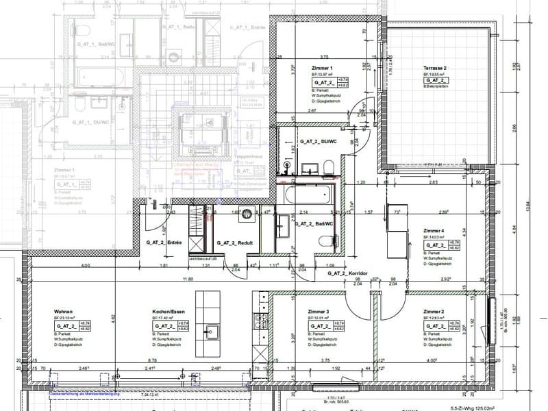 Floor plan of a two-story house with labeled rooms including living room, kitchen, bedrooms, bathrooms, and a terrace.