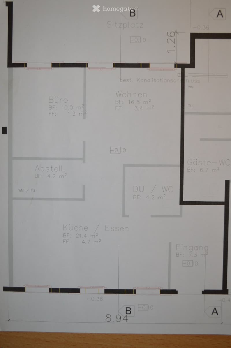 Floor plan showing a layout with labeled rooms including a kitchen/dining area, living room, office, storage, bathroom, and entrance.