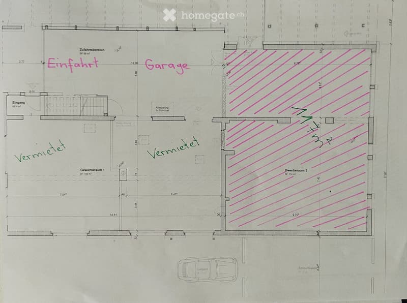 Entrance, two rental units, two workshop areas, garage, parking space