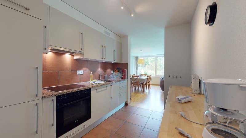 kitchen with integrated dishwasher, washing machine, modern cabinets, induction stove, sink