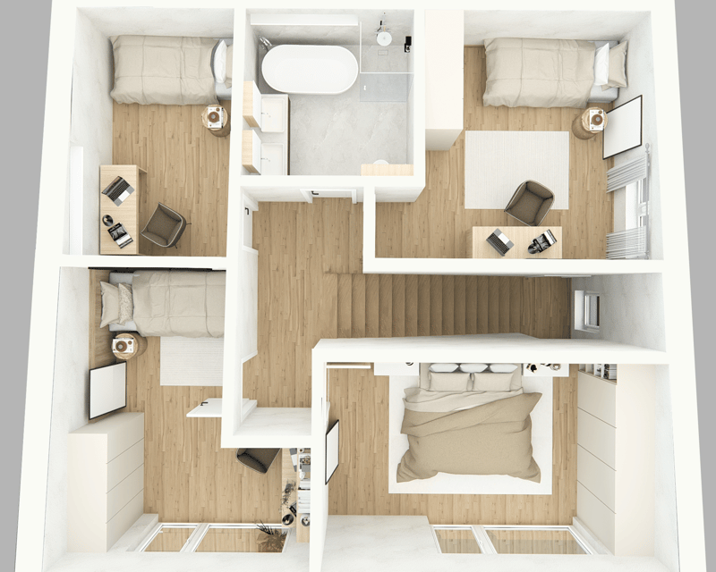2 bedrooms, 1 bathroom, living room, kitchen, dining area