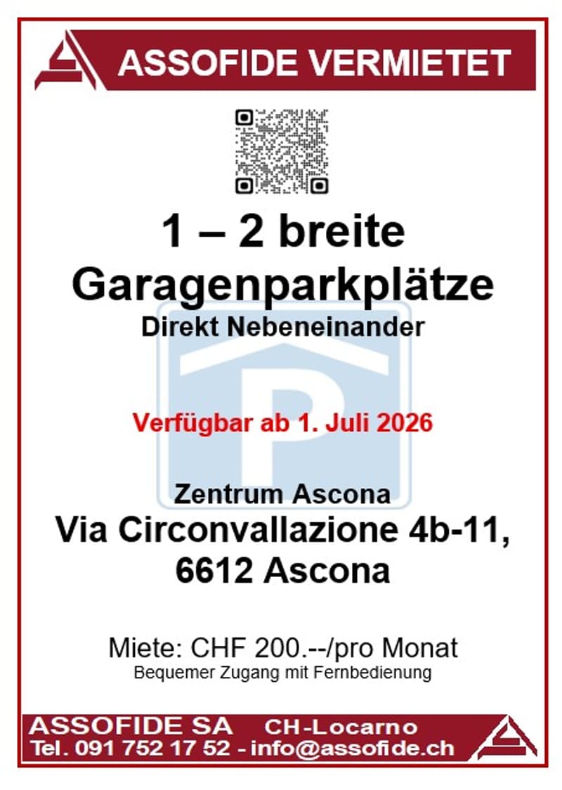 1 - 2 breite Garagenparkplätze im Zentrum von Ascona (ref. 448-999) (1)