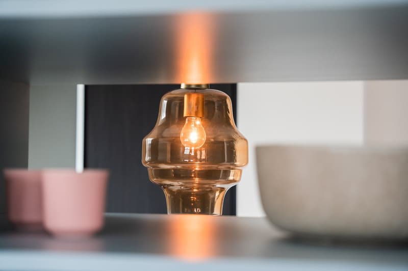 Close up of hanging light bulb