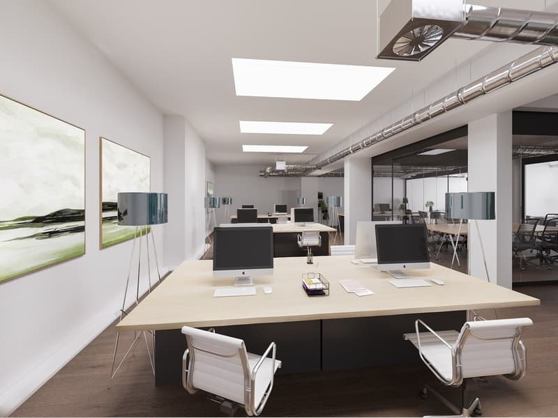 Open-Space-Bürofläche und Besprechungsraum