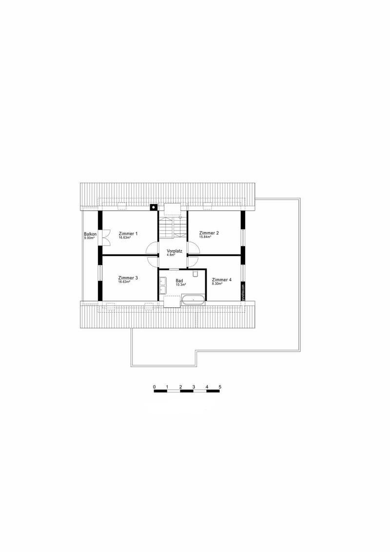 Balcony, 4 bedrooms, living room, kitchen, bathroom, hallway
