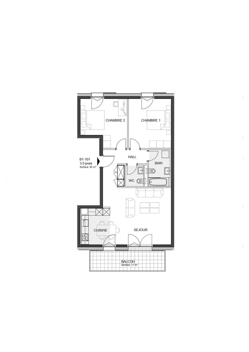 3.5 pièces traversant neuf avec balcon à Denges (8)