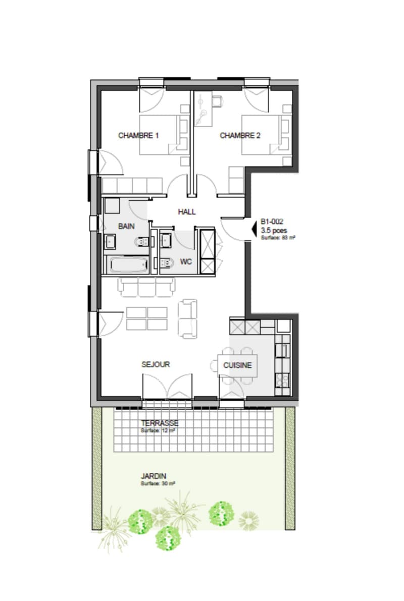 Appartement 3,5 pièces neuf en rez-de-jardin avec terrasse. (7)