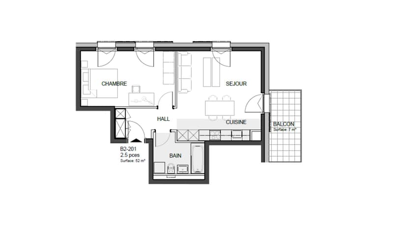 Appartement 2,5 pièces avec balcon. Finitions au gré de l'acquéreur ! (6)