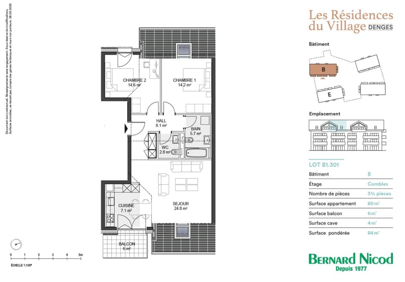 Appartement 3,5 dans les combles de 84m2 avec balcon. (6)