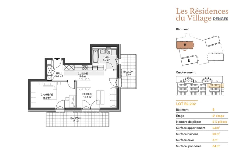 Appartement 2,5 pièces avec deux grands balcons - Finitions au gré de l'acquéreur. (5)