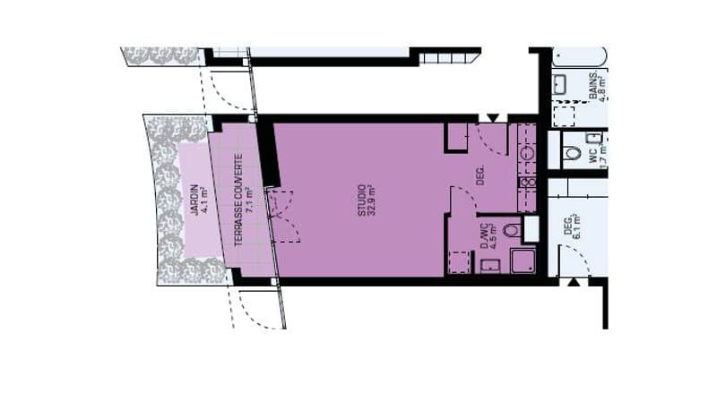Studio neuf avec terrasse couverte et jardin (7)