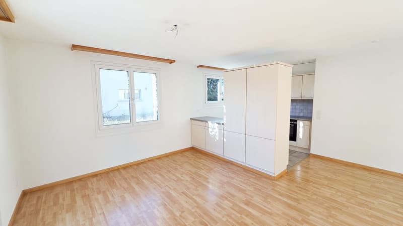 Offenes Wohn- und Esszimmer mit Blick zur Küche