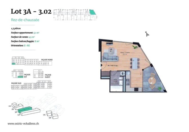 🌿 Grand studio lumineux avec loggia – Écoquartier OSIRIS à Échallens (5)