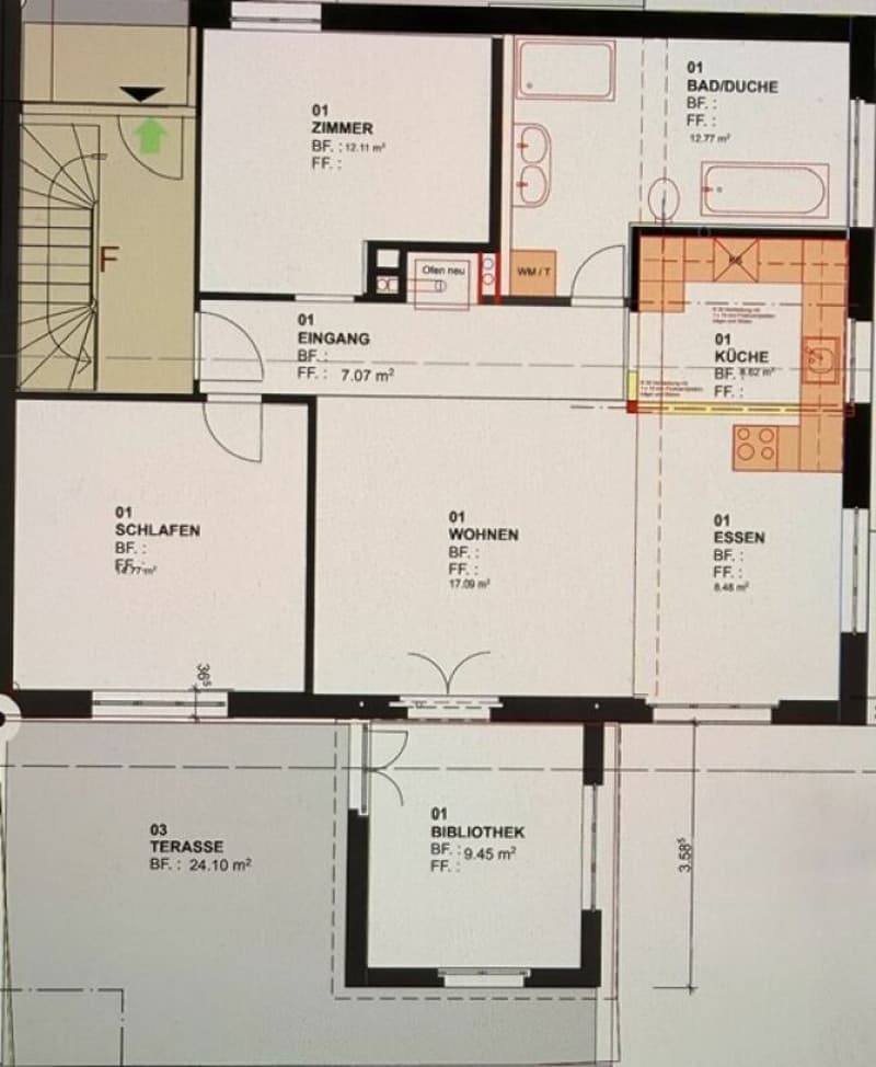 3,5 Zimmer Wohnung mit grosser Terrasse und Sicht auf die Berge! (7)