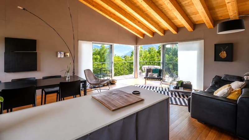AYENT - VILLA D'ARCHITECTE EN BOIS ET BÉTON ? UNE MAISON D'ARTISTE EN HARMONIE AVEC LA NATURE (8)