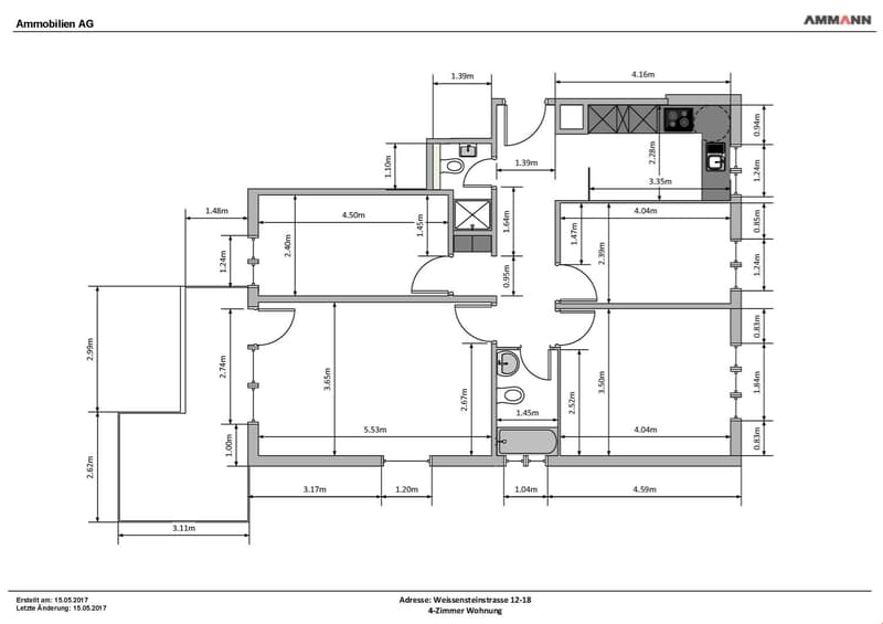 Grundriss der Wohnung vermasst