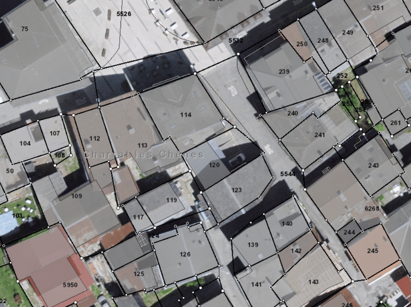 Map of the neighborhood with multiple buildings and lots