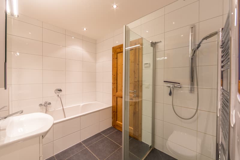 Salle de bain baignoire et douche au rez / Badezimmer mit Badewanne und Dusche im Erdgeschoss / Bathroom with bath and shower on ground floor