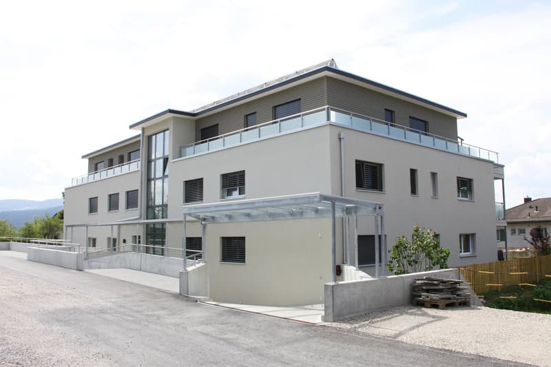 Aussenansicht des MFH mit Einstellhalleneinfahrt