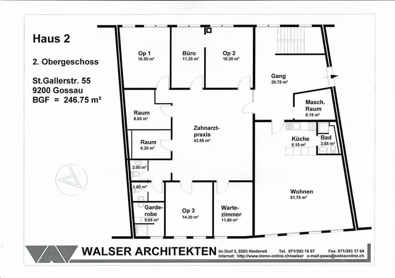 living room, kitchen, 2 bedrooms, 2 bathrooms, balcony, waiting room, entrance hall, dental office, cabinet