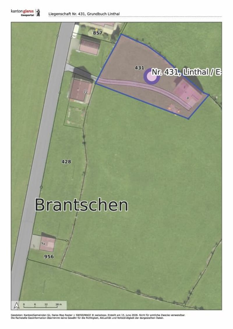 Auszug Geoportal, Liegenschaft Nr. 431, Grundbuch Linthal