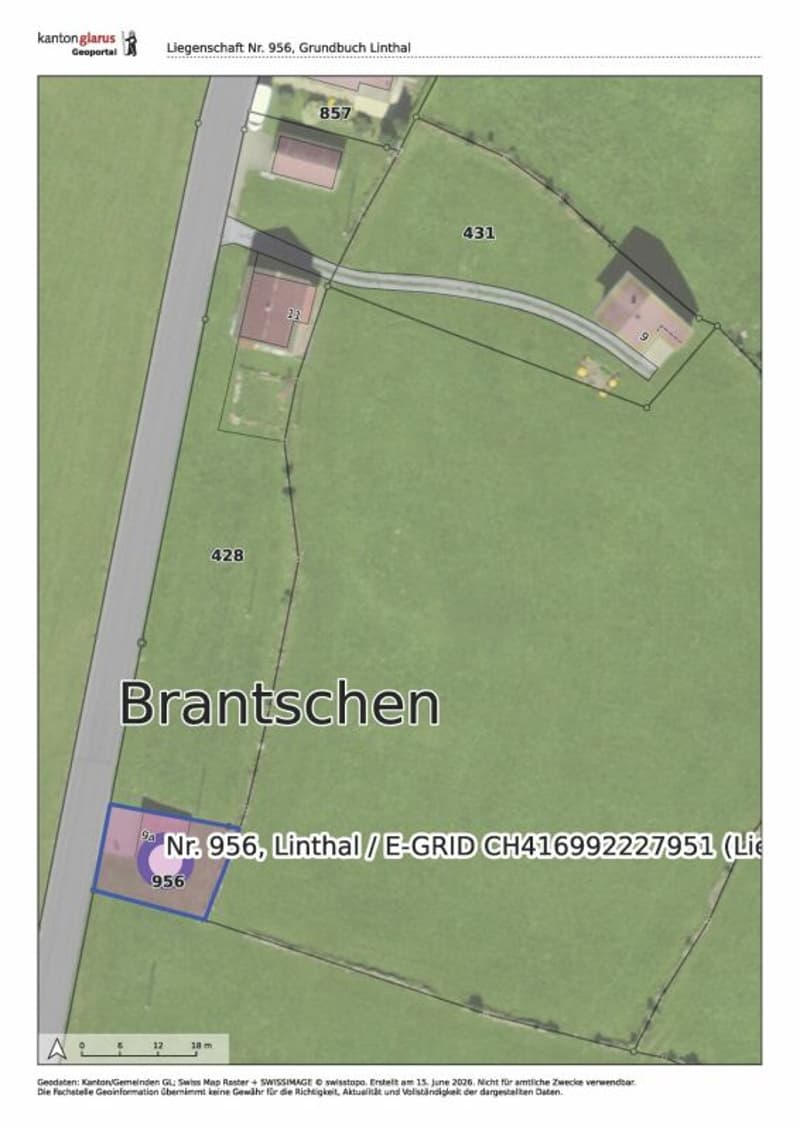 Auszug Geoportal, Liegenschaft Nr. 956, Grundbuch Linthal