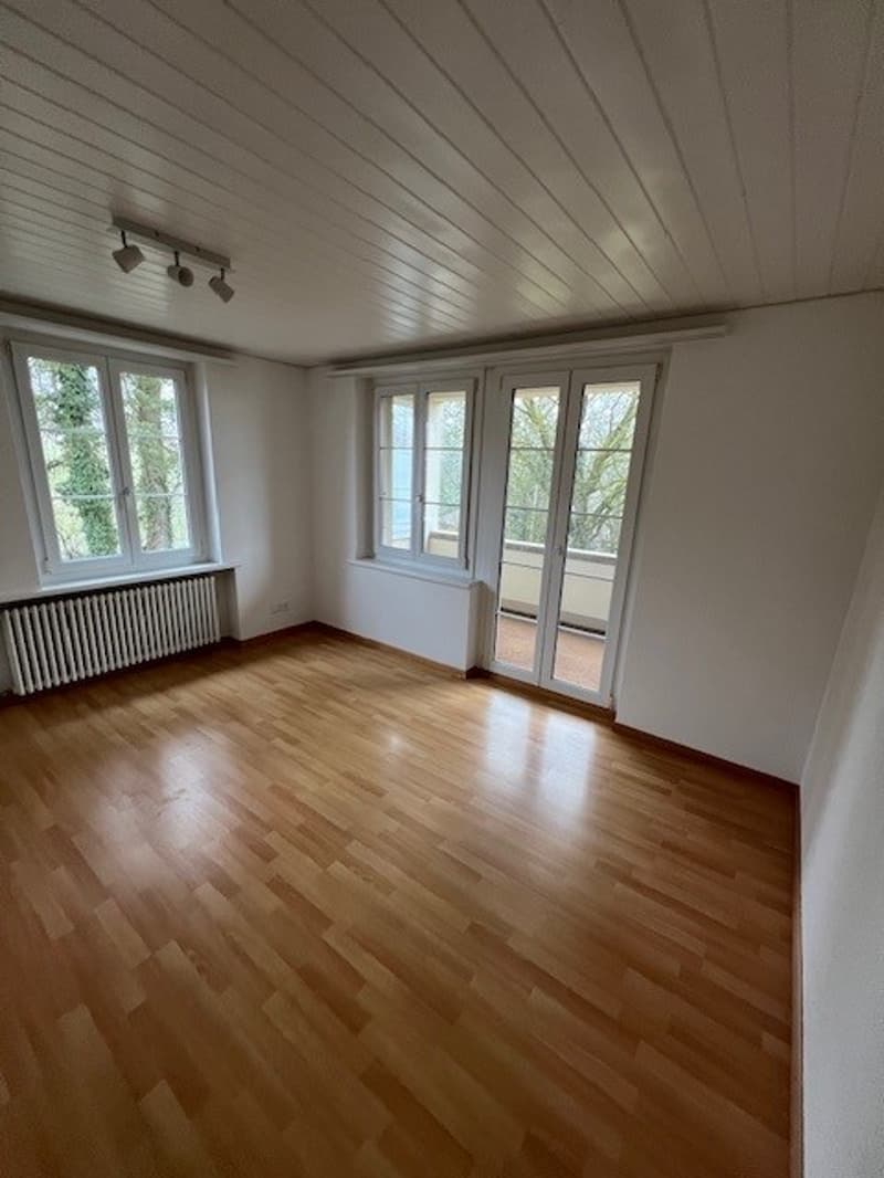 empty room with wooden floors, 3 windows, radiators, and track lighting