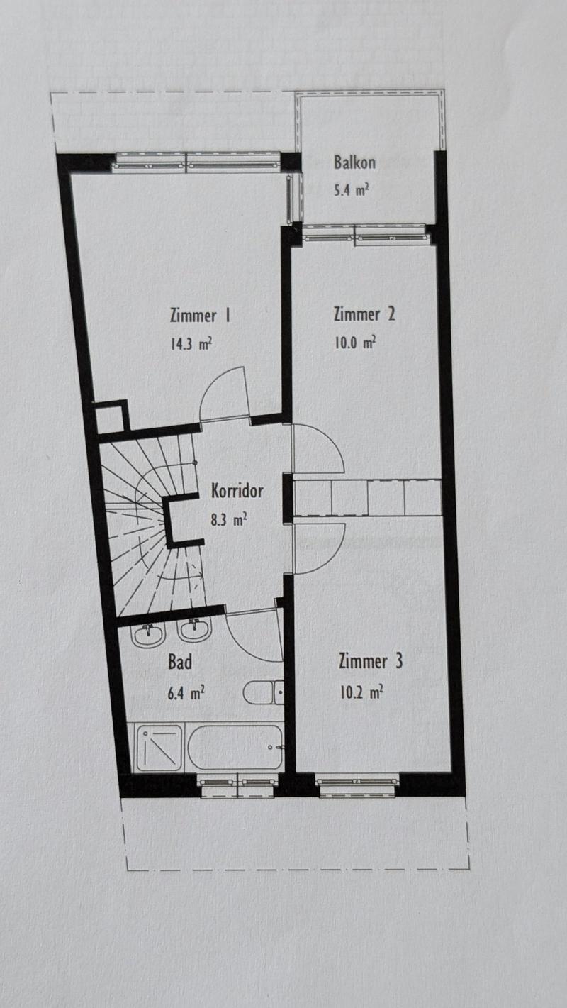 3 bedrooms, 1 bathroom, 1 corridor, 1 balcony