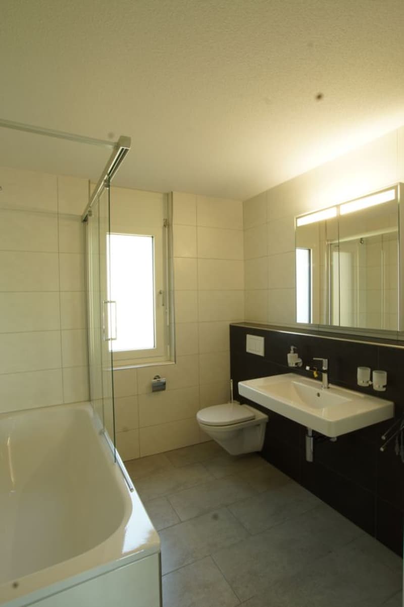 Bathtub, sink, toilet, mirror, window