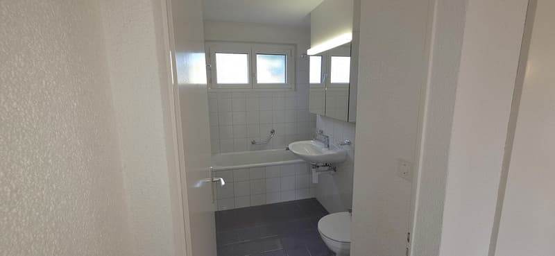 Bathroom with bathtub, toilet, sink, mirror