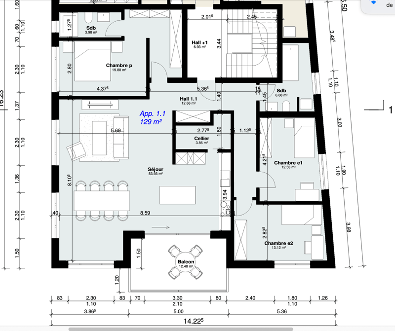 appartment, living room, dining room, kitchen, cellar, 2 bedrooms, 2 bathrooms, balcony