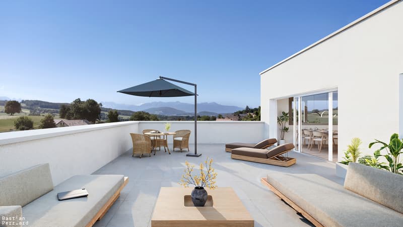 5.5 pces neuf de 131m2, terrasse Sud-Est de 95m2 , vue sur les Alpes (2)