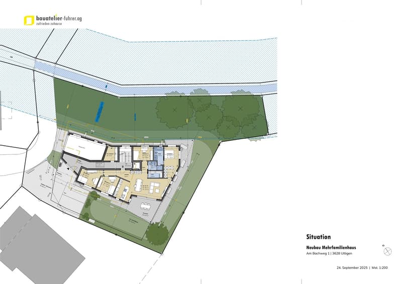 residential area, multi-family house, balcony, garden, parking spaces