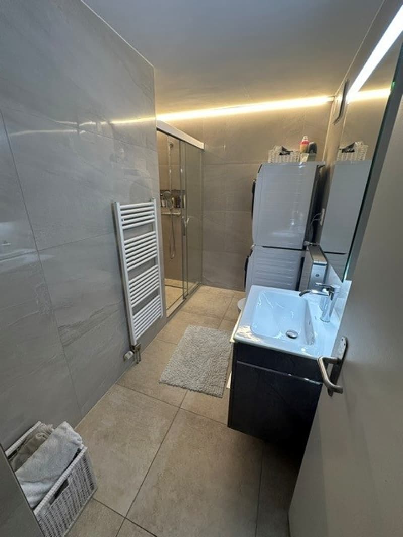 Bad mit Dusche, WC, Lavabo, Waschmaschine, Tumbler