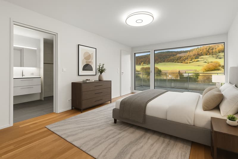 Grosses Zimmer mit En-Suite-Bad und Zugang zur Terrasse / Möblierungsvorschlag