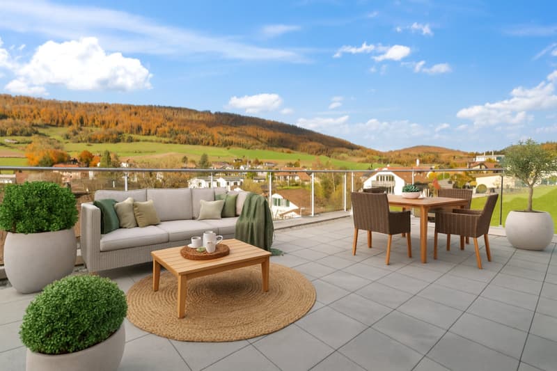 Terrasse mit Panoramasicht / Möblierungsvorschlag