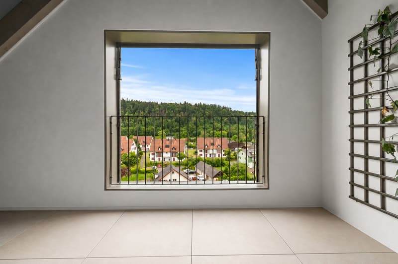 Herrlicher Blick ins Grüne von der überdachten Loggia aus