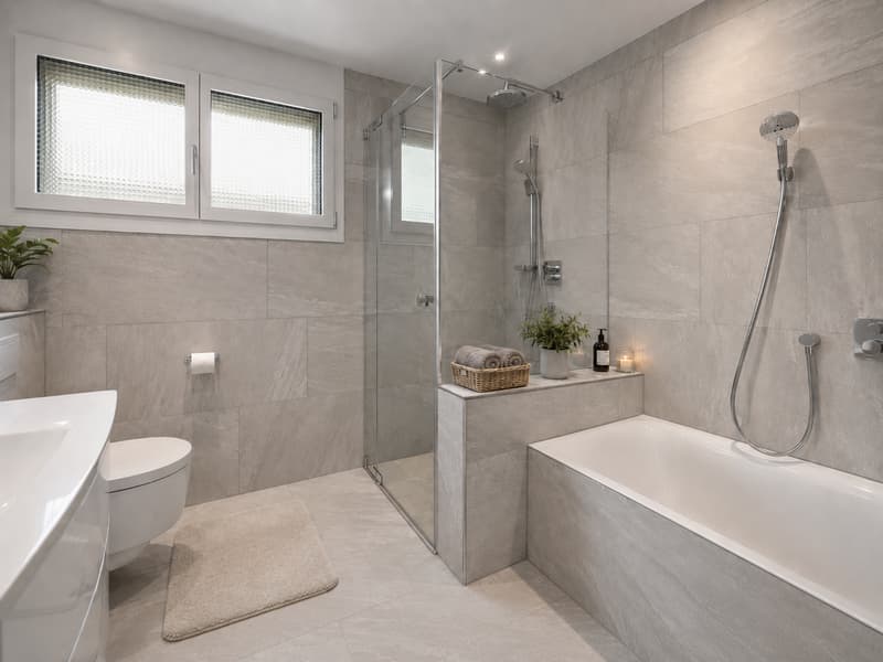 Badezimmer mit Dusche und Badewanne