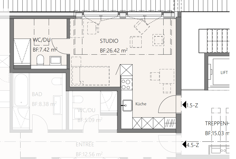 NEUBAU, Möbliertes 1.5-Zi-Studio im Dachgeschoss | Wohnen mit Service (8)