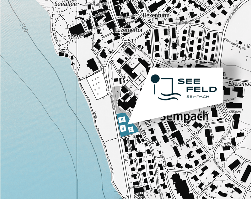 Map of Seefeld with labeled areas A, B, and C