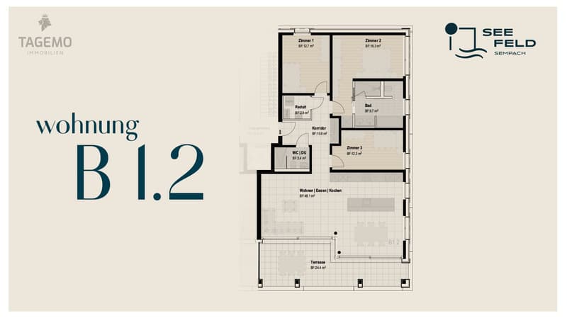 Grundrissplan Wohnung B 1.2