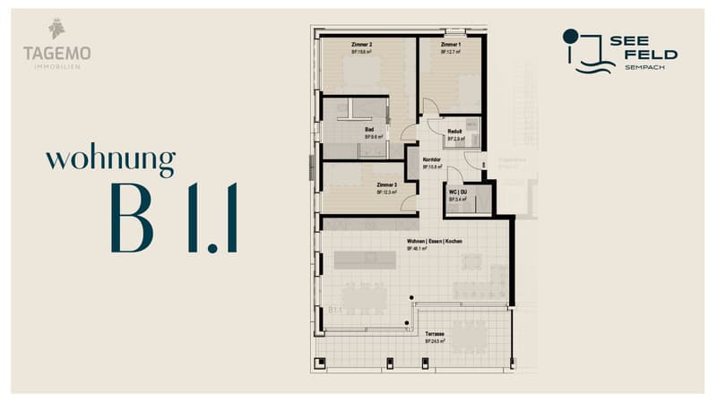 Grundrissplan Wohnung B 1.1