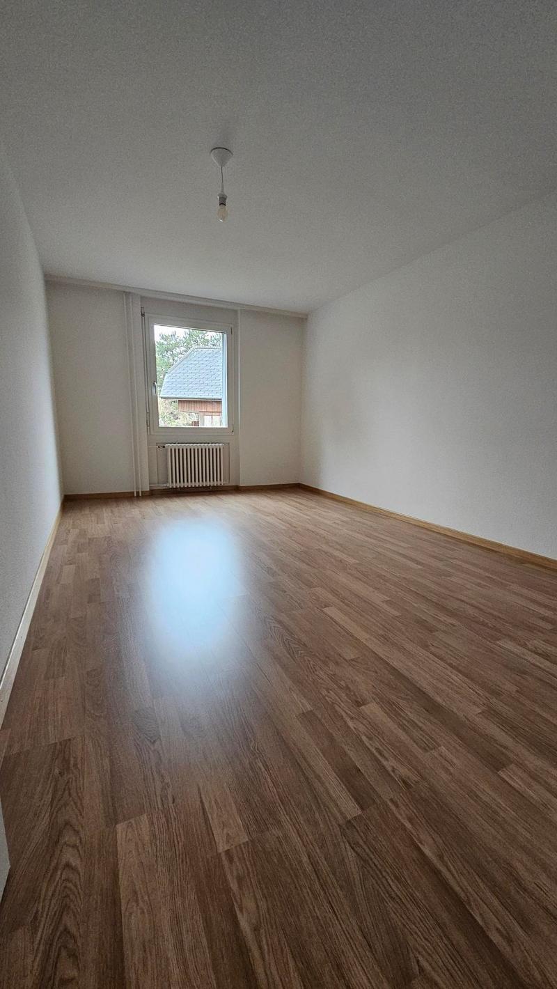 empty room, wooden floor, white walls, window, radiator
