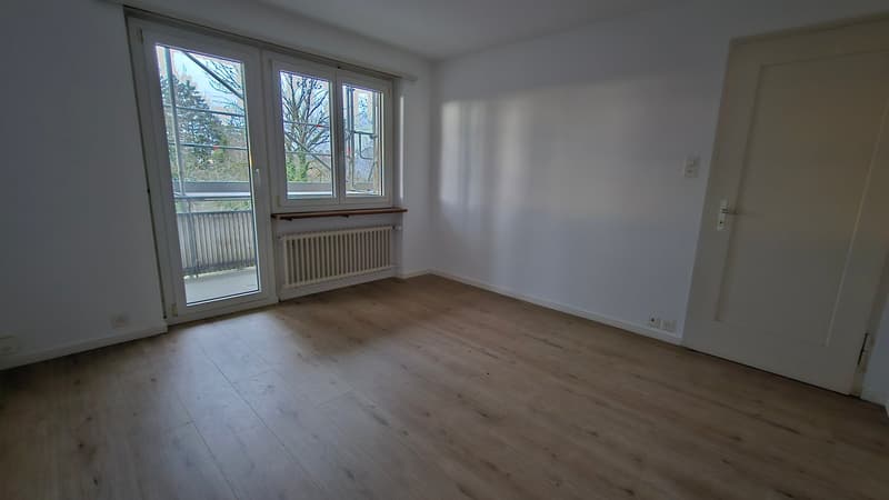 hardwood floor, sliding doors to balcony, radiator