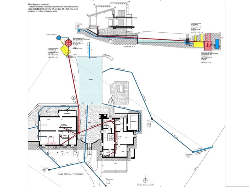 layout showing ground floor, swimming pool, and access paths