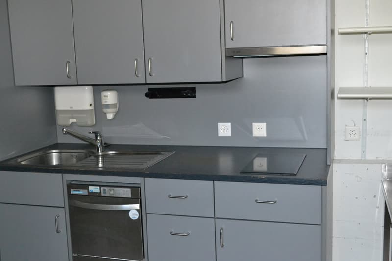 Gray cabinets, stainless steel sink, dishwasher, electrical outlets